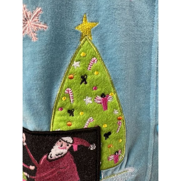 Onque Casuals Christmas Holiday Velour Jacket L Blue Velour Cotton Blend - Picture 14 of 16